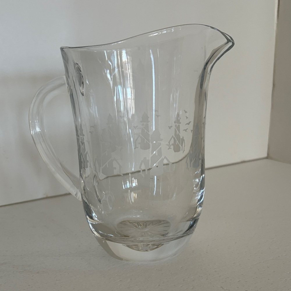 LENOX RETIRED ETCHED LIGHTHOUSE LEAD CRYSTAL PITCHER
